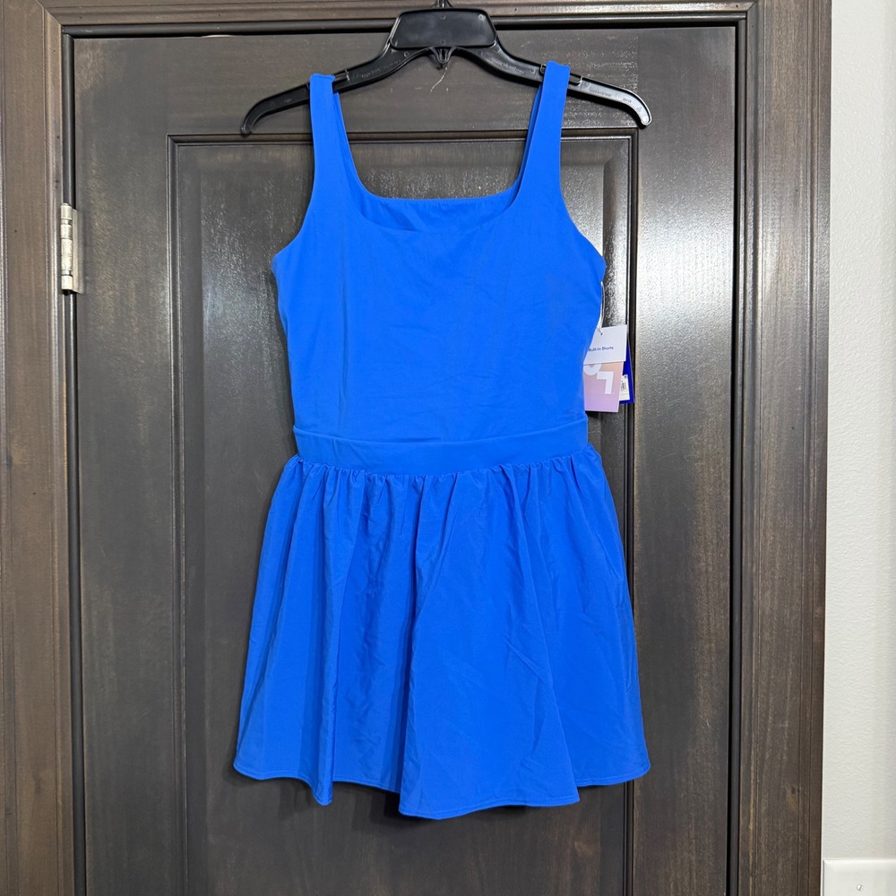 JoyLab Womens Active Dress Sea Ship Blue Square Neck Built-In Shorts Small NWT